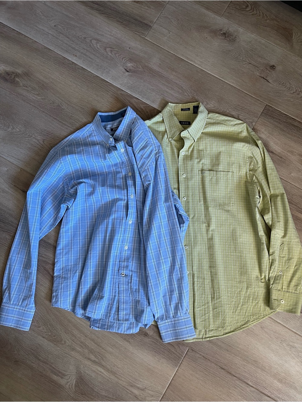 Bundle IZOD Classic Button-Down Plaid Shirts- Blue / Yellow